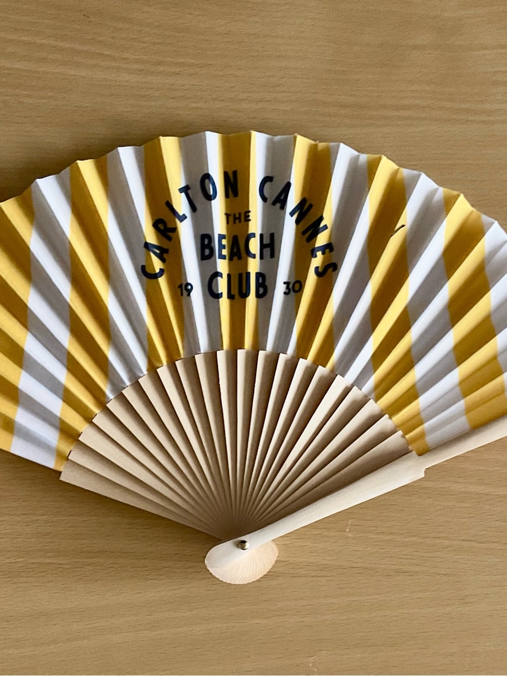 Carlton Cannes The Beach Club Yellow & White Striped Hand Fan - Picture 6 of 6